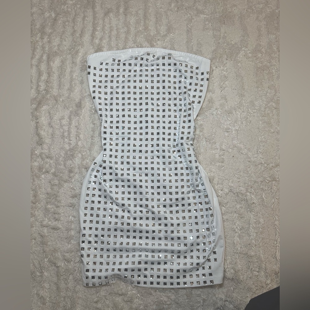 Elegant White and Silver sparkling Dress